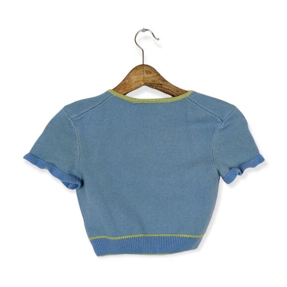 NWT Danielle Guizio Blue Lime Scoop Neck Knit Crop Top Size XL - Picture 2 of 10